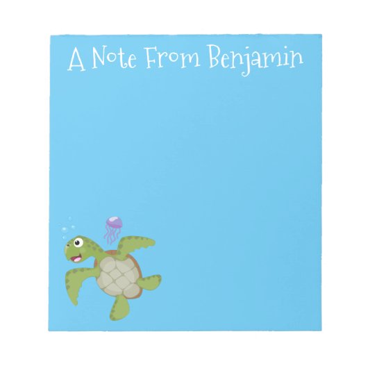 Cute green zee schildpad happy cartoon illustratie notitieblok (Voorkant)