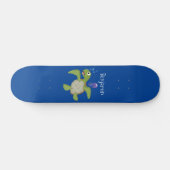 Cute green zee schildpad happy cartoon illustratie persoonlijk skateboard (Horizontaal)