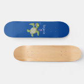 Cute green zee schildpad happy cartoon illustratie persoonlijk skateboard (Horizontaal)