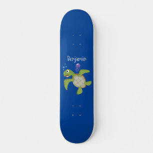 Cute green zee schildpad happy cartoon illustratie persoonlijk skateboard