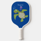 Cute green zee schildpad happy cartoon illustratie pickleball paddle (Voorkant)