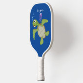 Cute green zee schildpad happy cartoon illustratie pickleball paddle (Links)