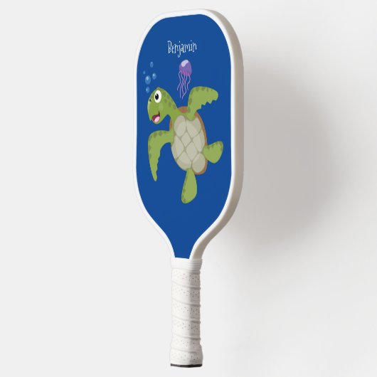 Cute green zee schildpad happy cartoon illustratie pickleball paddle (Links)