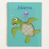 Cute green zee schildpad happy cartoon illustratie planner (Voorkant)