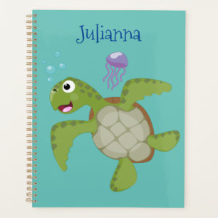 Cute green zee schildpad happy cartoon illustratie planner