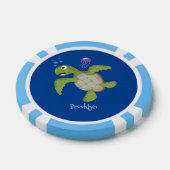 Cute green zee schildpad happy cartoon illustratie poker chips (Enkel)