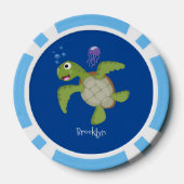 Cute green zee schildpad happy cartoon illustratie poker chips (Achterkant)