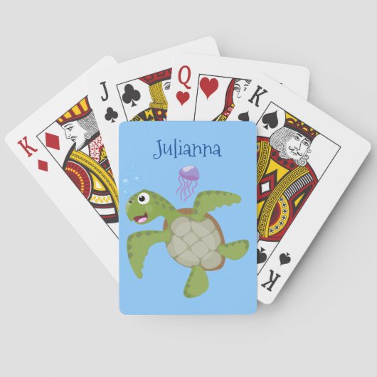 Cute green zee schildpad happy cartoon illustratie pokerkaarten (Achterkant)