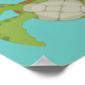 Cute green zee schildpad happy cartoon illustratie poster (Hoek)