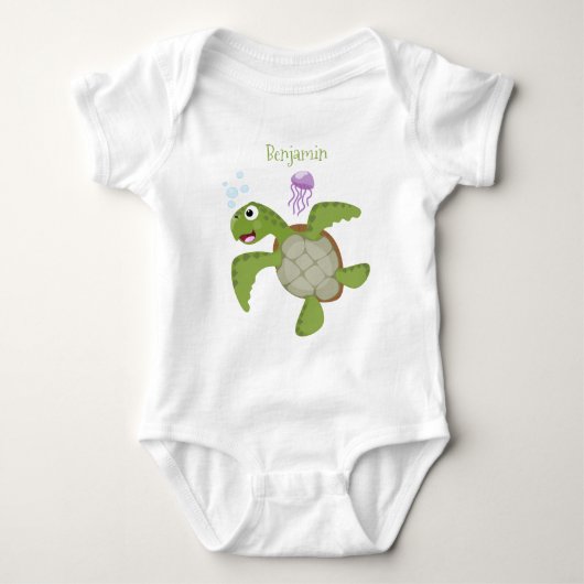 Cute green zee schildpad happy cartoon illustratie romper (Voorkant)