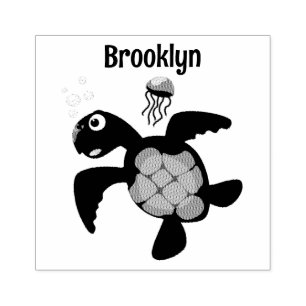 Cute green zee schildpad happy cartoon illustratie rubberstempel