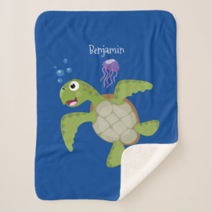 Cute green zee schildpad happy cartoon illustratie sherpa deken