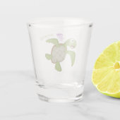 Cute green zee schildpad happy cartoon illustratie shot glas (Achterkant)