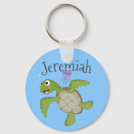 Cute green zee schildpad happy cartoon illustratie sleutelhanger