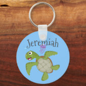 Cute green zee schildpad happy cartoon illustratie sleutelhanger (Voorkant)