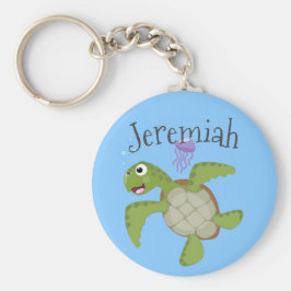 Cute green zee schildpad happy cartoon illustratie sleutelhanger
