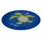 Cute green zee schildpad happy cartoon illustratie snijplank (Hoek)