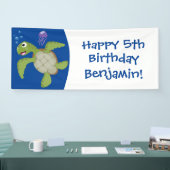 Cute green zee schildpad happy cartoon illustratie spandoek (Beurs)