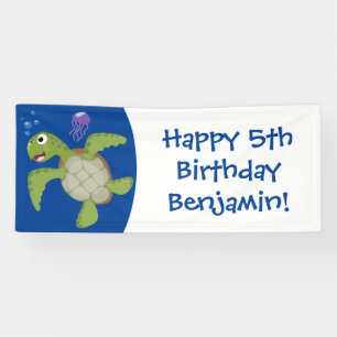 Cute green zee schildpad happy cartoon illustratie spandoek