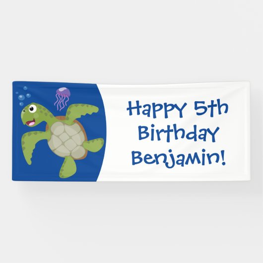 Cute green zee schildpad happy cartoon illustratie spandoek (Horizontaal)