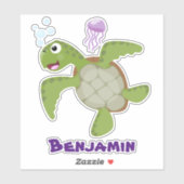 Cute green zee schildpad happy cartoon illustratie sticker (Vel)