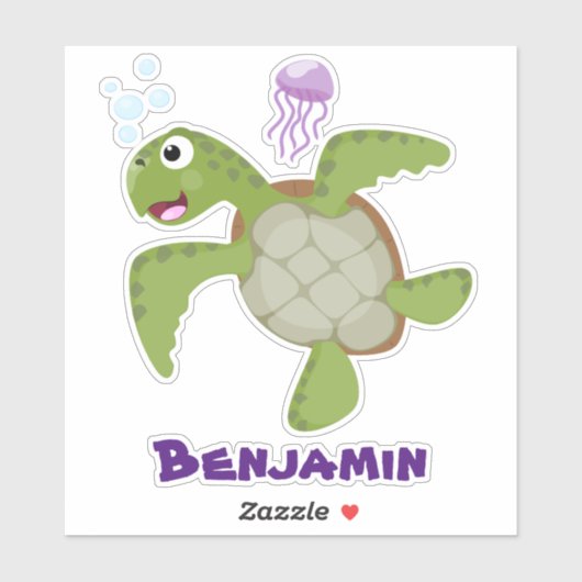 Cute green zee schildpad happy cartoon illustratie sticker (Vel)