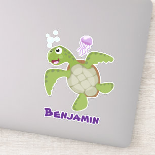 Cute green zee schildpad happy cartoon illustratie sticker