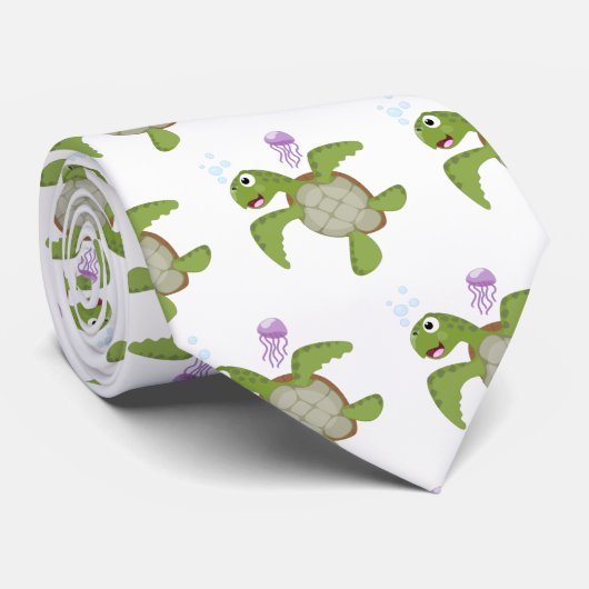 Cute green zee schildpad happy cartoon illustratie stropdas (Opgerold)