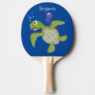Cute green zee schildpad happy cartoon illustratie tafeltennisbatje