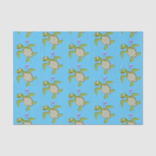 Cute green zee schildpad happy cartoon illustratie tissuepapier