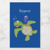 Cute green zee schildpad happy cartoon illustratie voedselcontainer etiket (Enkel label)