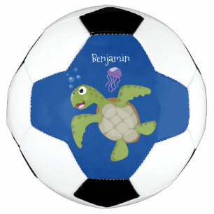 Cute green zee schildpad happy cartoon illustratie voetbal