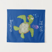 Cute green zee schildpad happy cartoon illustratie wandkleed (Voorkant (horizontaal))