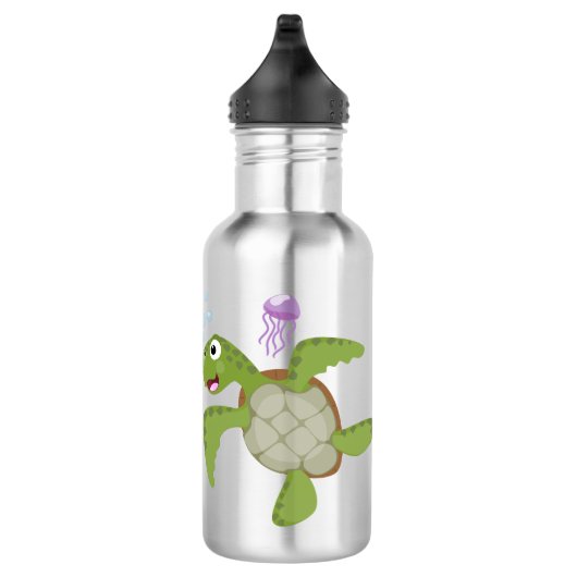 Cute green zee schildpad happy cartoon illustratie waterfles  (Rechts)
