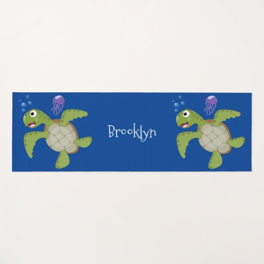 Cute green zee schildpad happy cartoon illustratie yogamat (Voorkant (horizontaal))