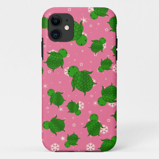 Cute green zee schildpad kerst roze sneeuwvlokken Case-Mate iPhone case (Achterkant)