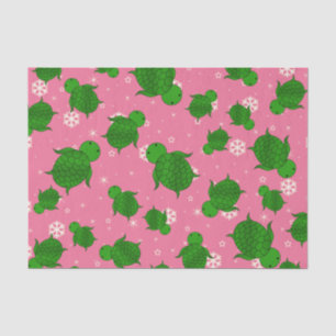 Cute green zee schildpad kerst roze sneeuwvlokken tissuepapier