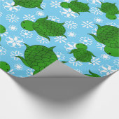 Cute green zee schildpad kerstblauwe sneeuwvlokken cadeaupapier (Hoek)