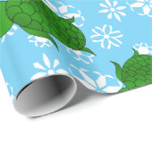 Cute green zee schildpad kerstblauwe sneeuwvlokken cadeaupapier (Rol Hoek)