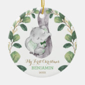 Cute Greenery Baby Elephant First Kerstmis Keramisch Ornament (Voorkant)