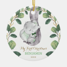 Cute Greenery Baby Elephant First Kerstmis Keramisch Ornament