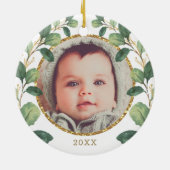 Cute Greenery Baby Elephant First Kerstmis Keramisch Ornament (Achterkant)