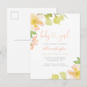 Cute Greenery Blush Floral Script Girl Baby shower Uitnodiging Briefkaart (Voorkant / Achterkant)