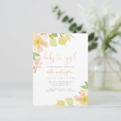 Cute Greenery Blush Floral Script Girl Baby shower Uitnodiging Briefkaart (Staand voorkant)