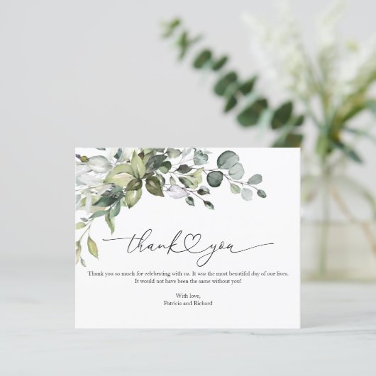 Cute Greenery Calligraphy Bedankt (Staand voorkant)