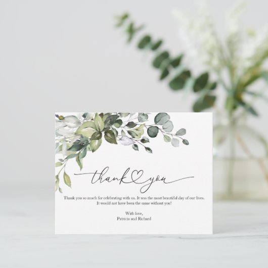 Cute Greenery Calligraphy Bedankt (Staand voorkant)