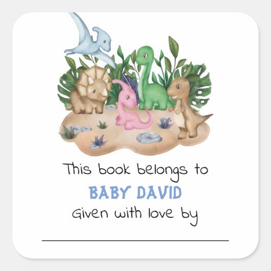 Cute Greenery Dinosaurs Baby shower Vierkante Sticker (Voorkant)