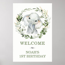 Cute Greenery Elephant Baby shower Welcome Poster