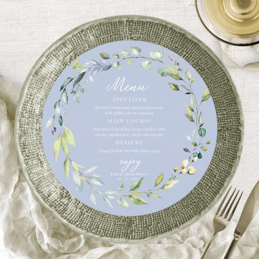 Cute Greenery Eucalyptus Bruidsfeest Cirkelmenu Kaart