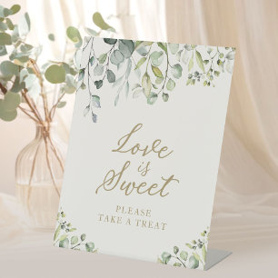 Cute Greenery Eucalyptus Love is Sweet Sign Reclamebord Met Voetstuk